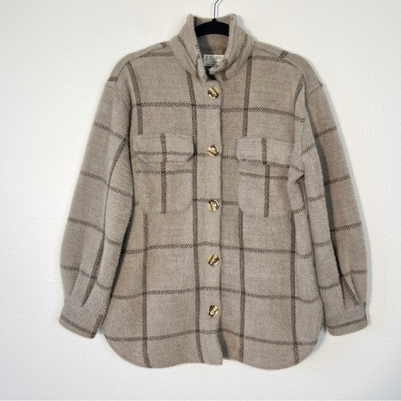 Z Supply Plaid Tucker Jacket Shacket Oversized Soft Fuzzy Texture in Taupe XS - Picture 10 of 10